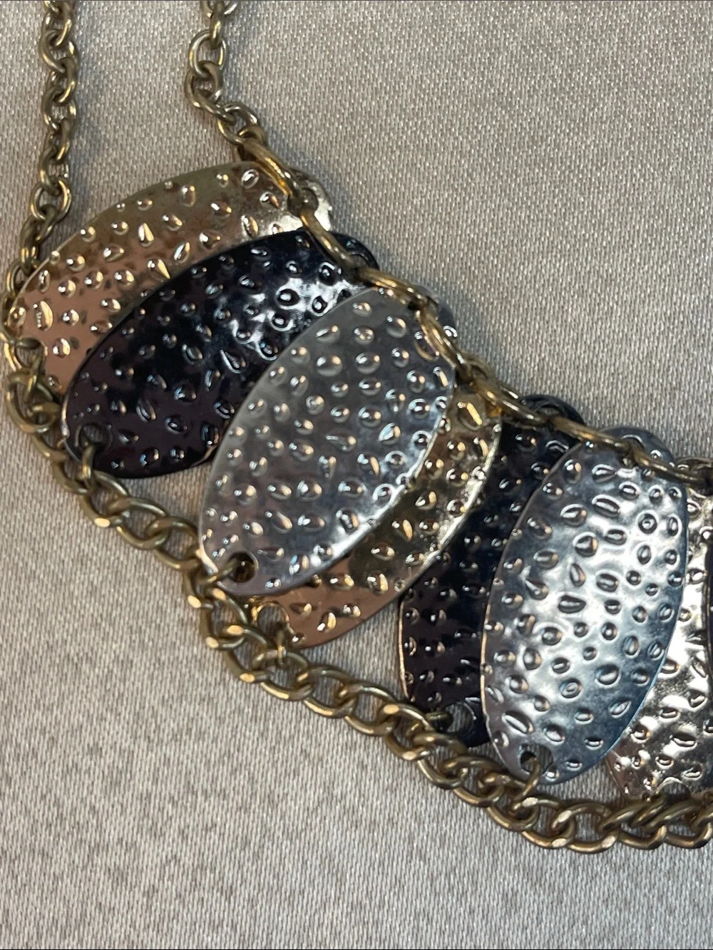 Hammered Multi-Tone Leaf Statement Necklace - Unbranded
